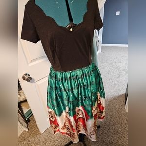 Retro Style Christmas Cat Swing Dress